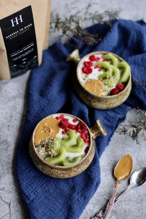 Lemon, Coconut & Hemp Porridge with Kiwifruit & Raspberries